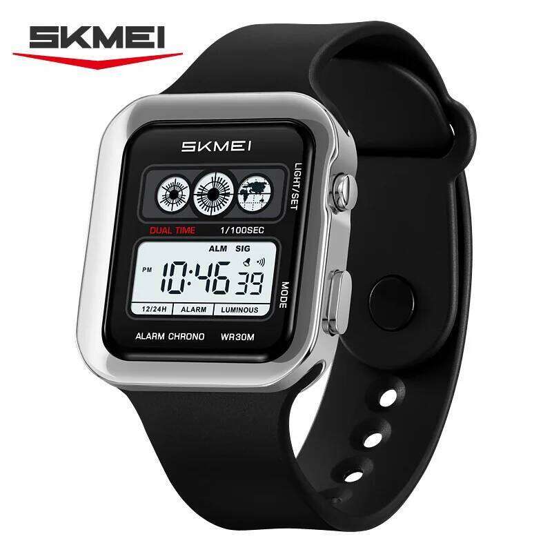 SKMEI 2504 Digital Gold Square Case Waterproof Multi functional Sports Men's Countdown Electronic Watch reloj hombre 26N0105