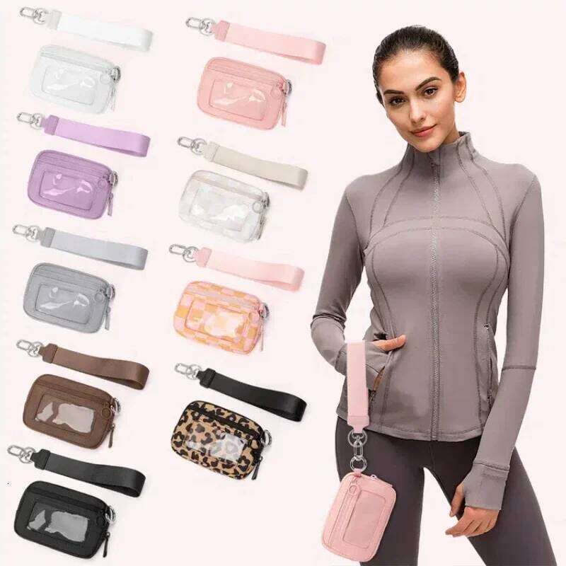 Women's Keychain The Iris Waterproof Nylon Wallet Pouch Wristlet Zip Card Case with Clear ID Window