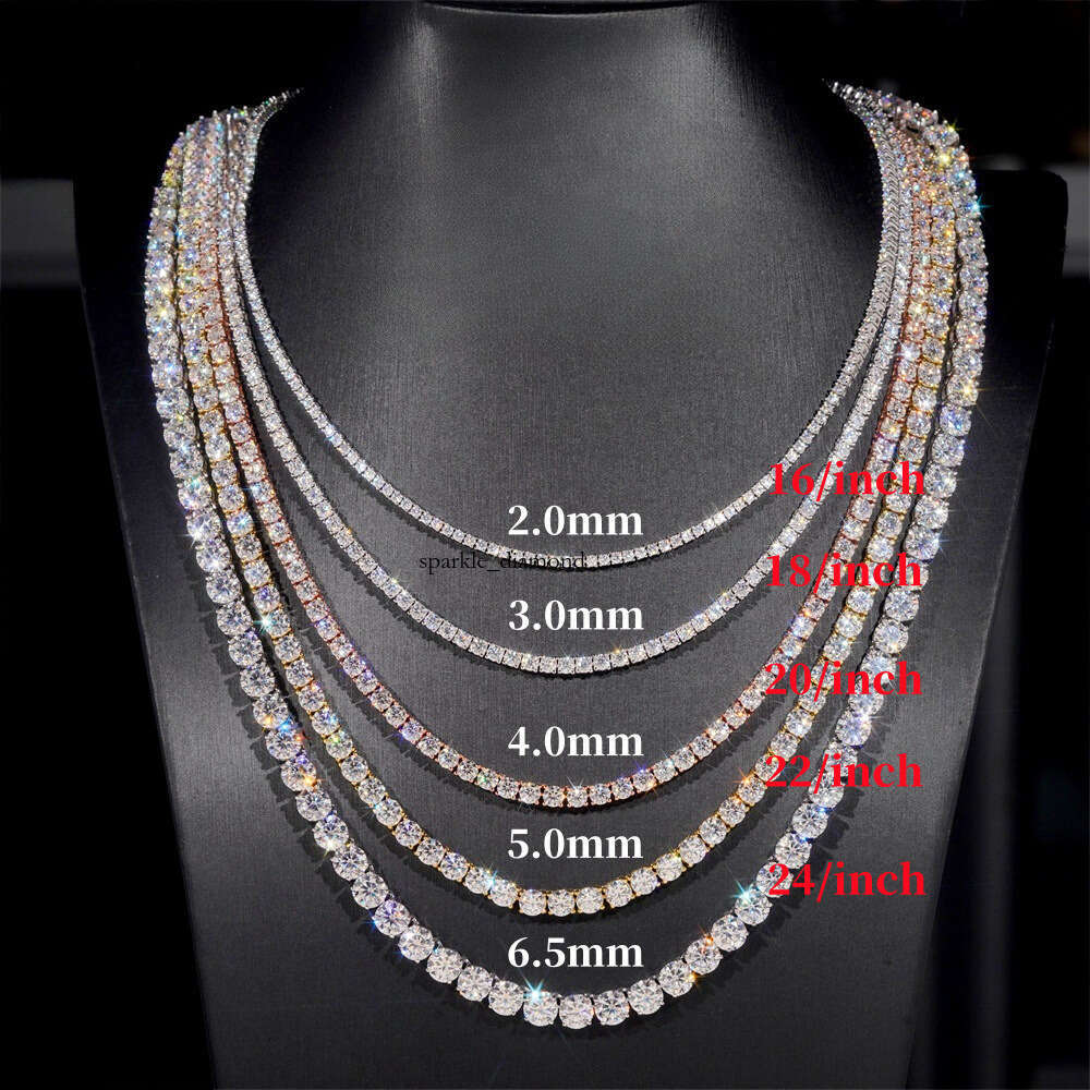Hip Hop 2mm 3mm 4mm 5mm Pure Sier Iced VVS Silicon Stone Cluster Tennis Chain Bracelet Necklace