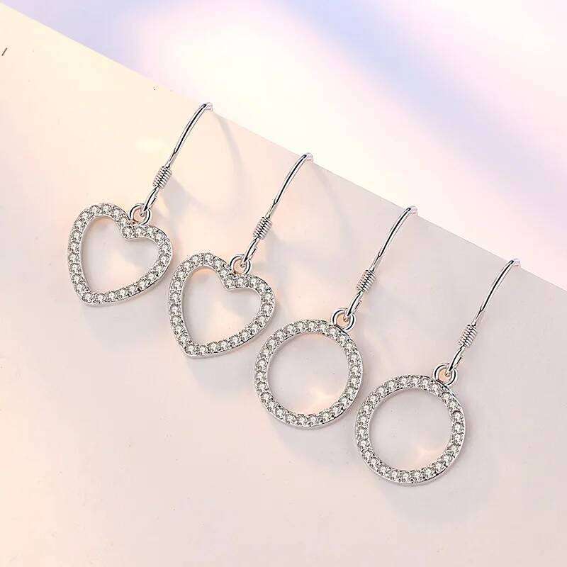 925 Sterling Silver Geometric Triangle Round Heart Earrings Ladies Fashion Simple Birthday Party Wedding Jewelry Gift