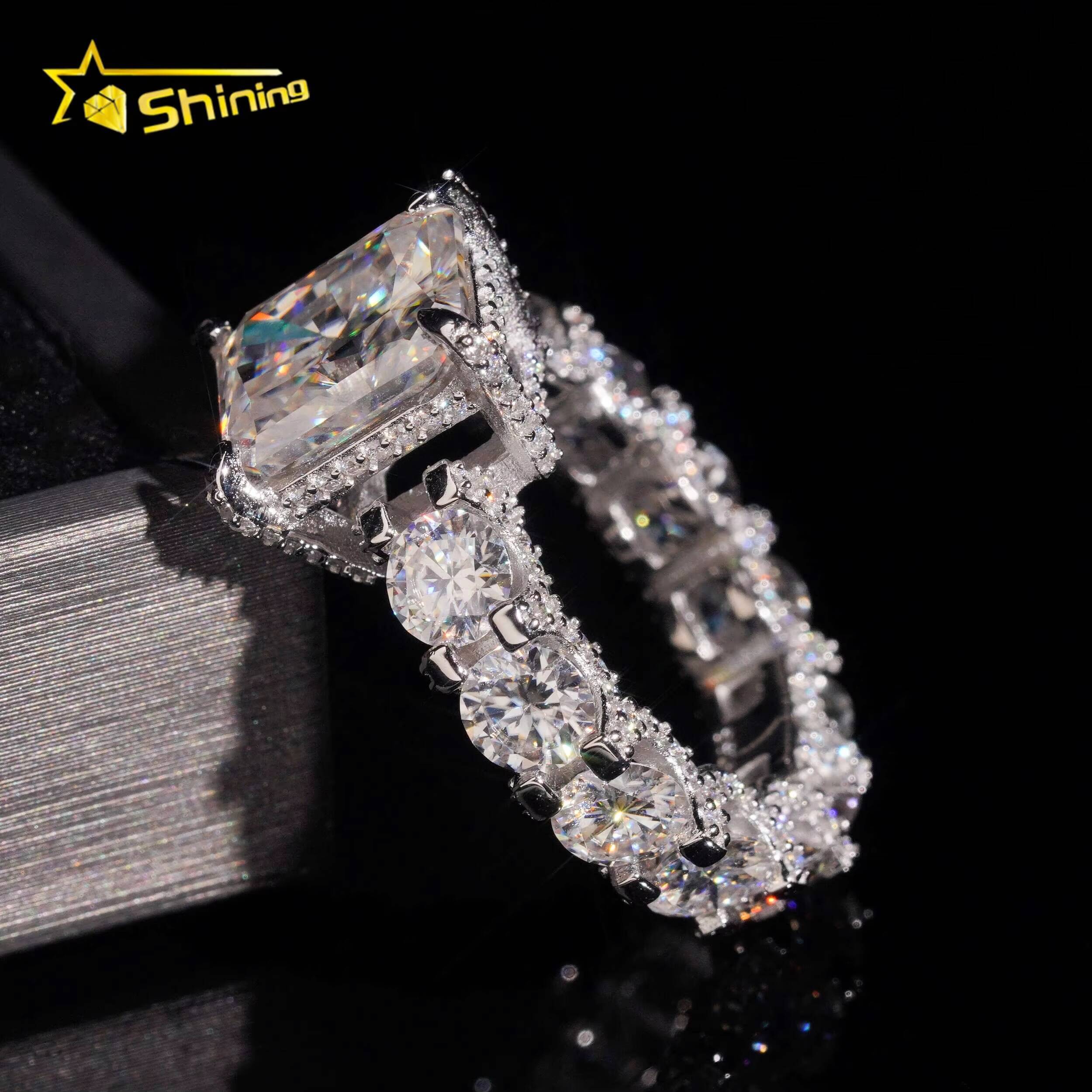 USA Warehouse Fast Shipping 925 Sterling Silver White Gold Plated Pass Diamond Test 5CT Radiant Cut Moissanite Engagement Ring