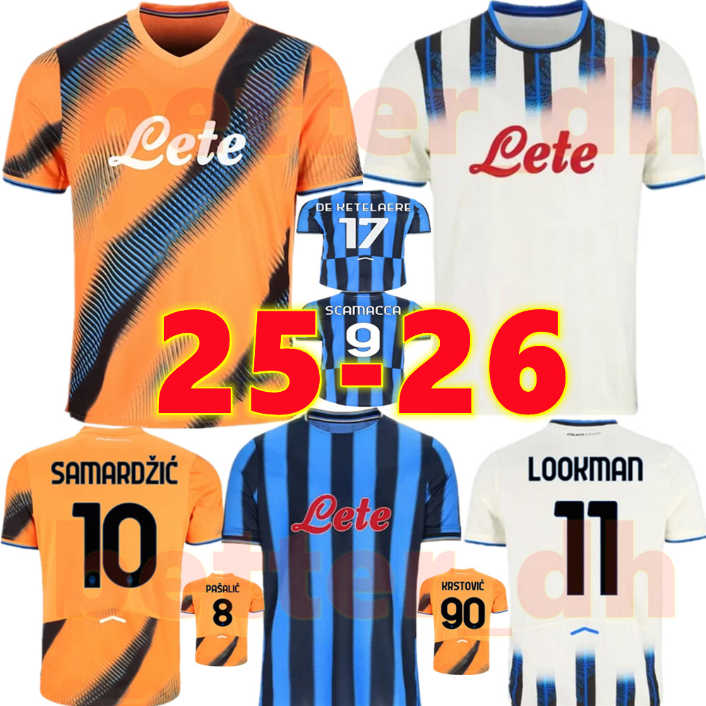 4XL 25 26 Atalanta SCAMACCA Soccer Jerseys KRSTOVIC DE KETELAERE 2025 2026 PASALIC KAMALDEEN BRESCIANINI Men Uniforms Football Shirts kids kits socks full sets