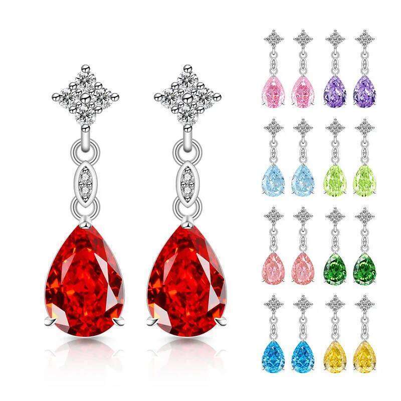 925 Sterling Silver Multi-colored Drop Zircons Earrings Ladies Fashion Simple Birthday Wedding Anniversary Jewelry Gift