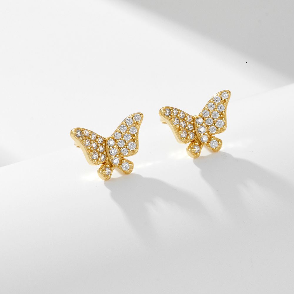 S925 Sterling Silver Full Diamond Butterfly for Women Korean Style Elegant Super Fairy Cute Sweet Light Luxury High-end Versatile Earrings