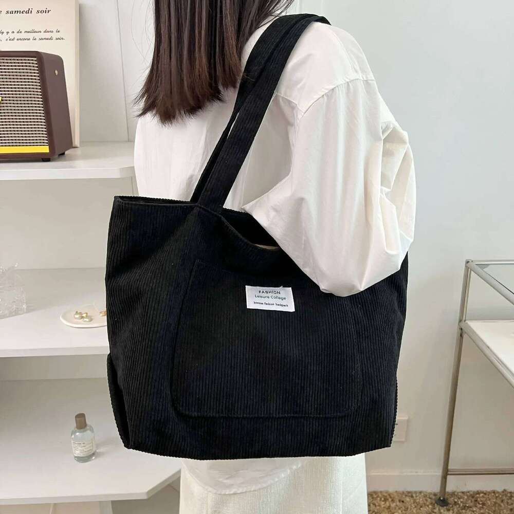 Leisure Corduroy Totes Women's Shoulder Fashion Vintage Solid Color Handbags Large Capacity Shopper Bag
