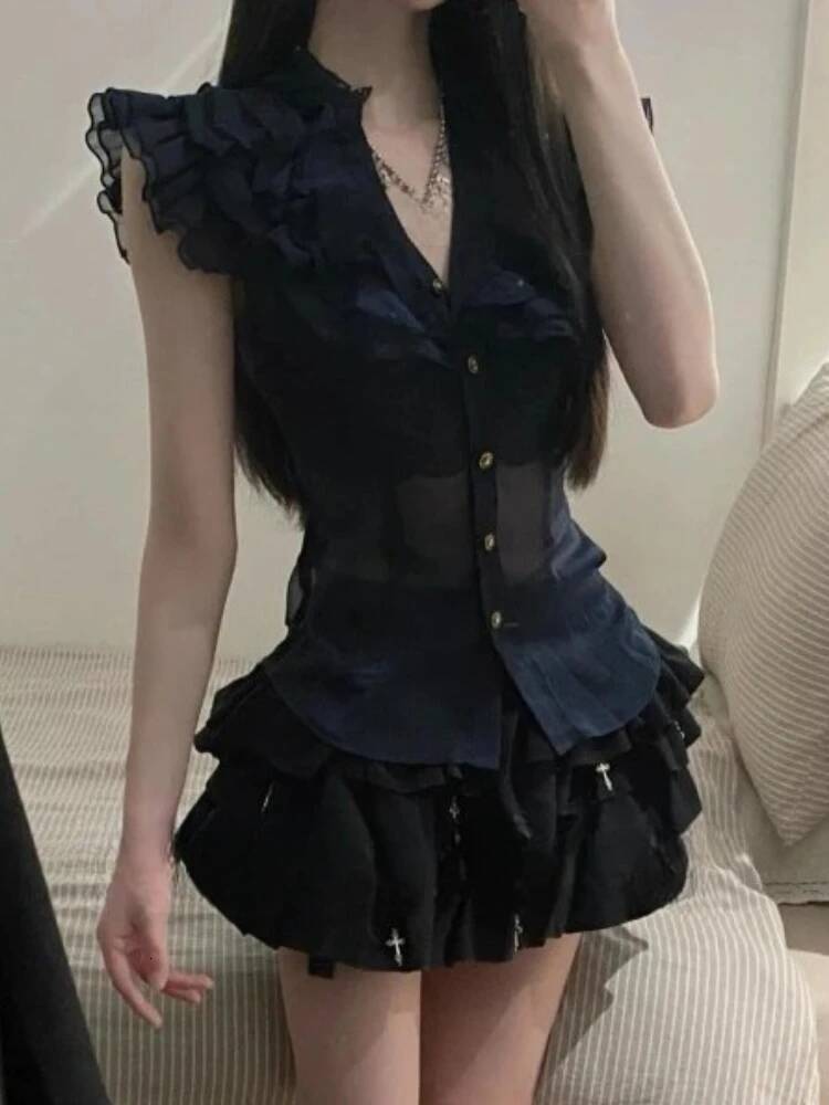 Bestseller Vintage Sexy Aesthetic Hot Girl Slim Fit Women Tops V-neck Tees Female Retro Cross Gothic 2025 Summer Fashion New ddmytues