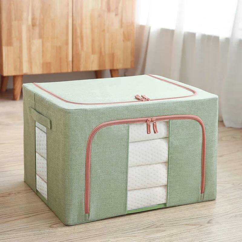 24/66l/100l Cotton And Linen Folding Fabric Storage Boxes Large Moving Crushed Steel Frame Clothes Quilt Toy Organizer ddmynov - view 7