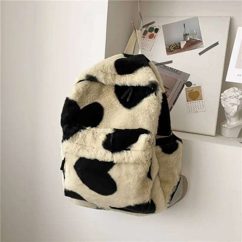 Heart Cartoon Backpack Girl Plush Cute Fur Backpacks Children School Bags Kids Gift Book Bag Mochilas Para Mujer
