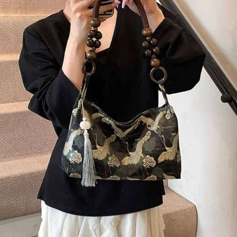 Embroidered National Style Hasp Sewing Thread Shoulder Bags Tassel Decoration 2026 Spring New Hot Sale Women's Handbags