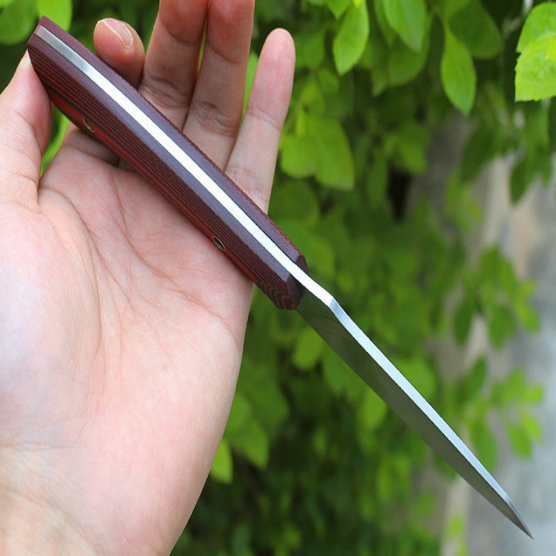 Free Shipping Outdoor Small Straight Knife Double Color G10 Camping Survival High Hardness D2 Steel Stainless Steel Creative Gift Knife with Leather C