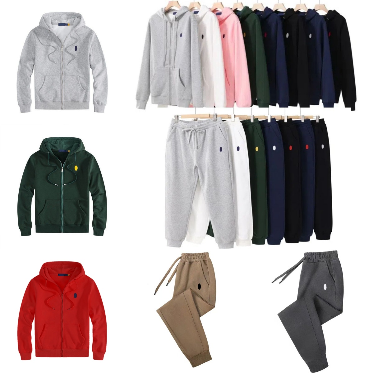 Men Designer Hooded Small Horse Embroidery Fashion Fleece Jacket Men's Sweatshirt - Zip-Up Casual High End Loose Sportwear Sportspants Polyester