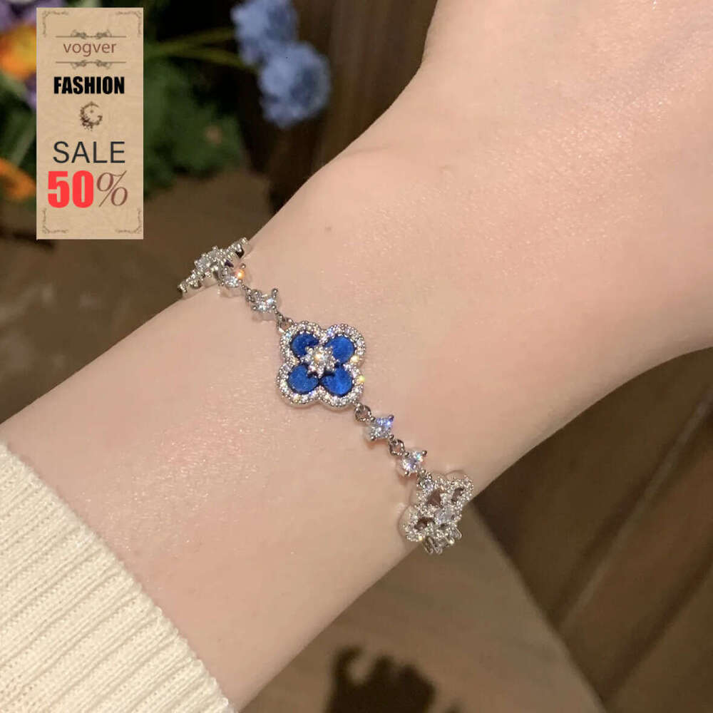 Adjustable Bracelet for Women Korean and Japanese Style Zircon Sapphire Rhombus Flower Light Luxury High-End Commuter Versatile Jewelry for Daily & Office Wear