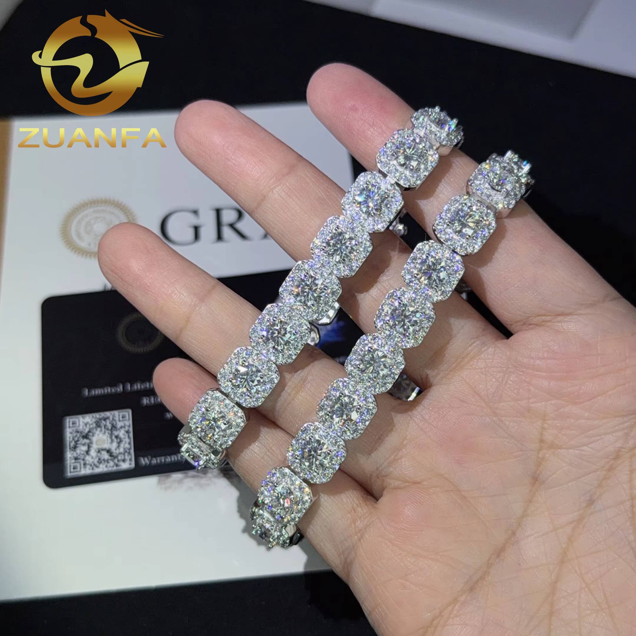 10mm Hip Hop Jewelry Iced Out Moissanite Cuban Bracelet 925 Silver Moissanite Cuban Link Bracelet Rapper Jewelry