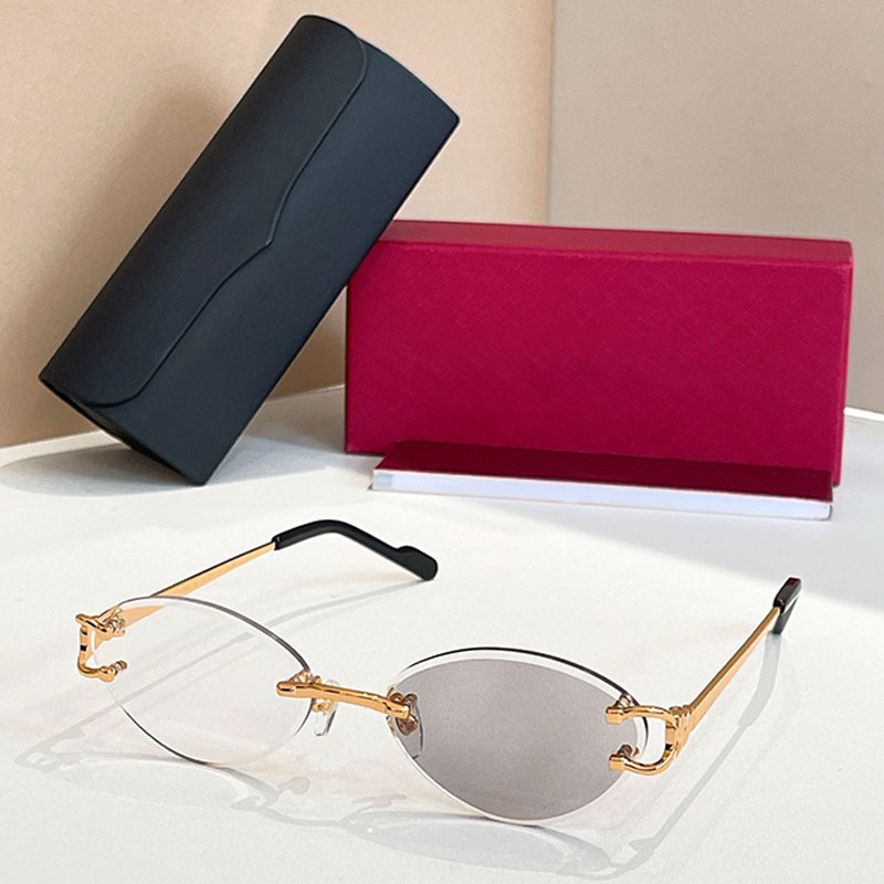 Designer Mens Womens Oval Sunglasses Metal Frameless Goggles U-shaped Legs Gradient Lenses UV Protection Outdoor Leisure Style CT02028O