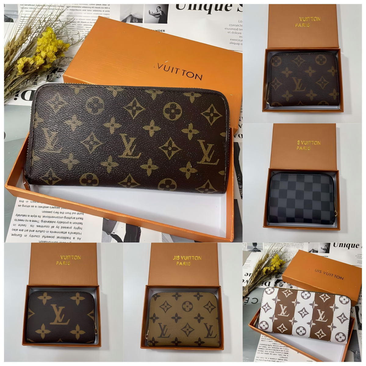 Buyers' PicksNew 60017 Luxury Fashion women clutch long wallet Embossing pu leather single zipper designer Men wallets classical coin purse card holder purses