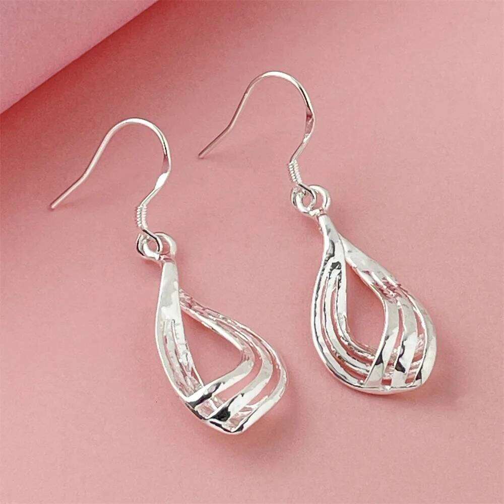 925 Sterling Silver with Three Lines of Corrugated Earrings for Ladies Simple Fashion Stud Birthday Jewelry Gift