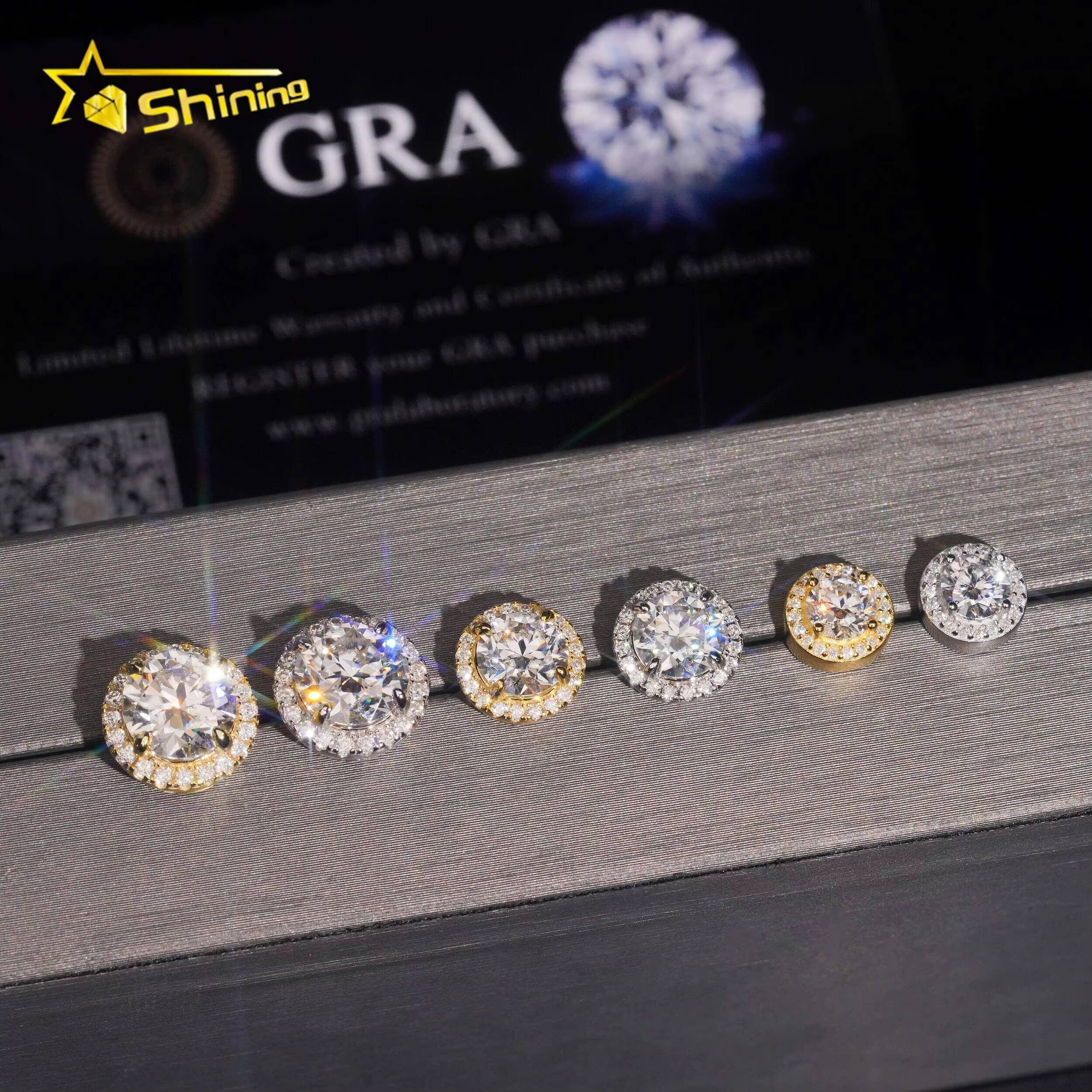 Ready to Ship Pass Diamond Tester Hip Hop Jewelry 925 Silver Halo Iced Out Moissanite Stud Earrings With GRA