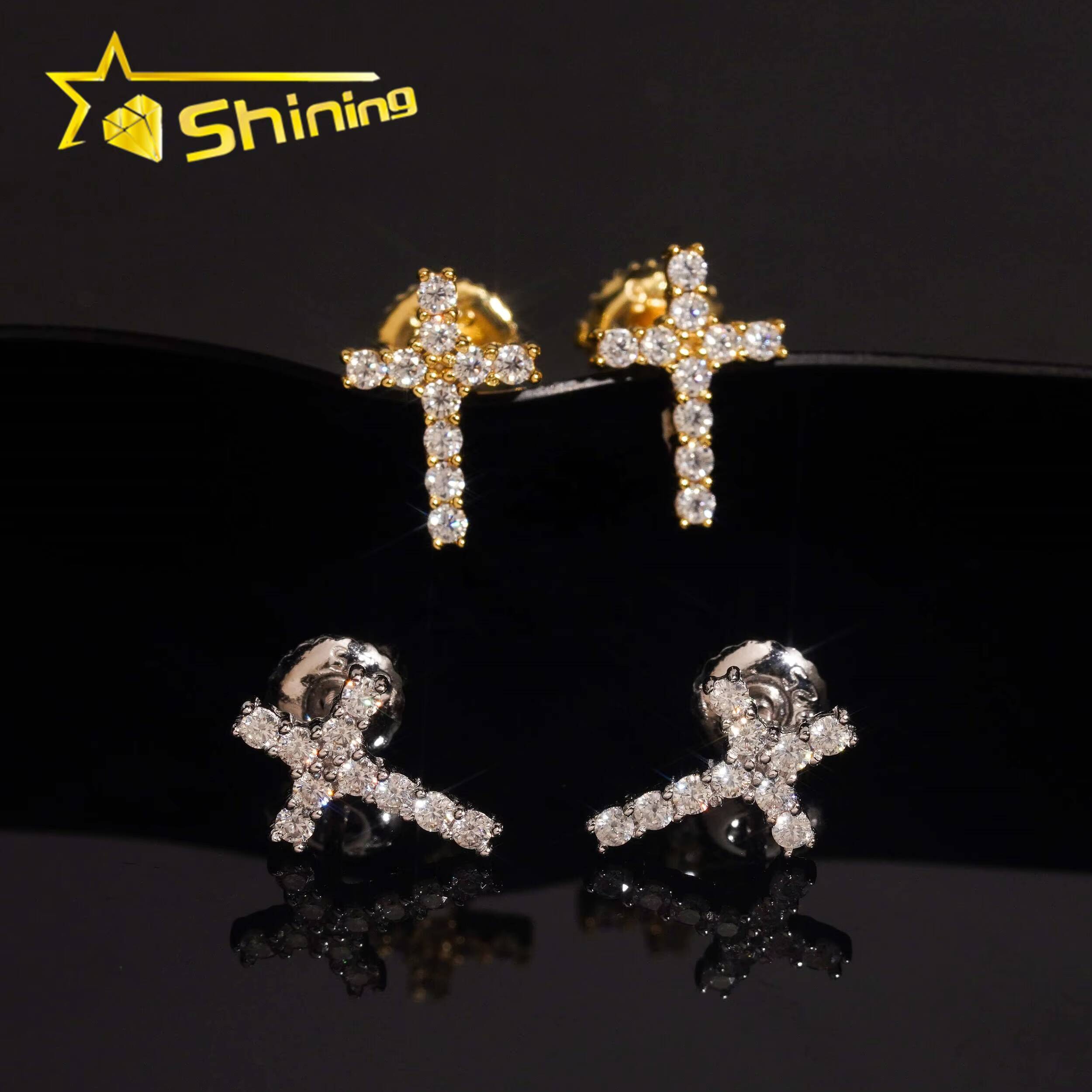 Local Stock Fast Shipping Pass Diamond Tester 925 Silver Moissanite Cross Hip Hop Fashion Earrings