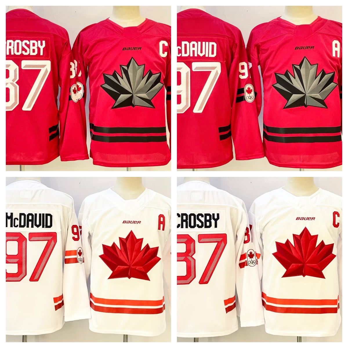 2026 Team Canada Youth Hockey Jerseys Mcdavid 97 Crosby 87 Jersey Red White Black Color S/M L/XL Stitched Kids Jersey