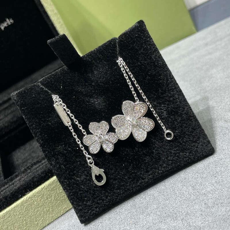 Vanf & Arpeles necklace V a nCleefes necklace VanCfArpels necklace Fine Craft Edition Van Full Diamond Double Flower Clover Necklace for Women