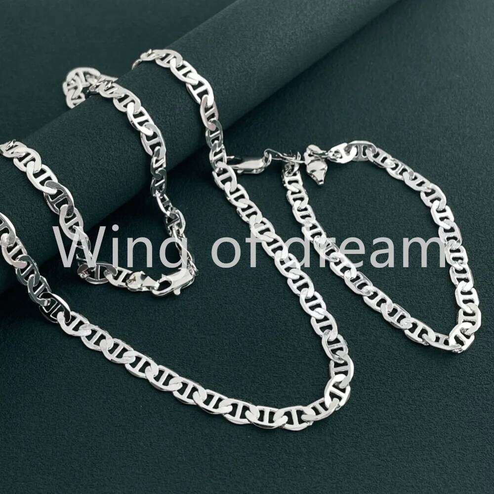 45-60CM 925 Sterling Silver 6MM Men's Necklace Bracelet Set Luxury Quality Jewelry Wholesale Accessories