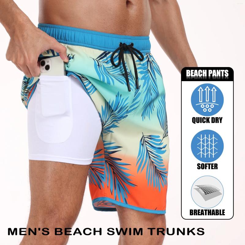 Men's Shorts Quick Dry Swim Trunks Multi-Pocket Loose Beach Printed Suitable For Swimming Surfing Summer Vacation