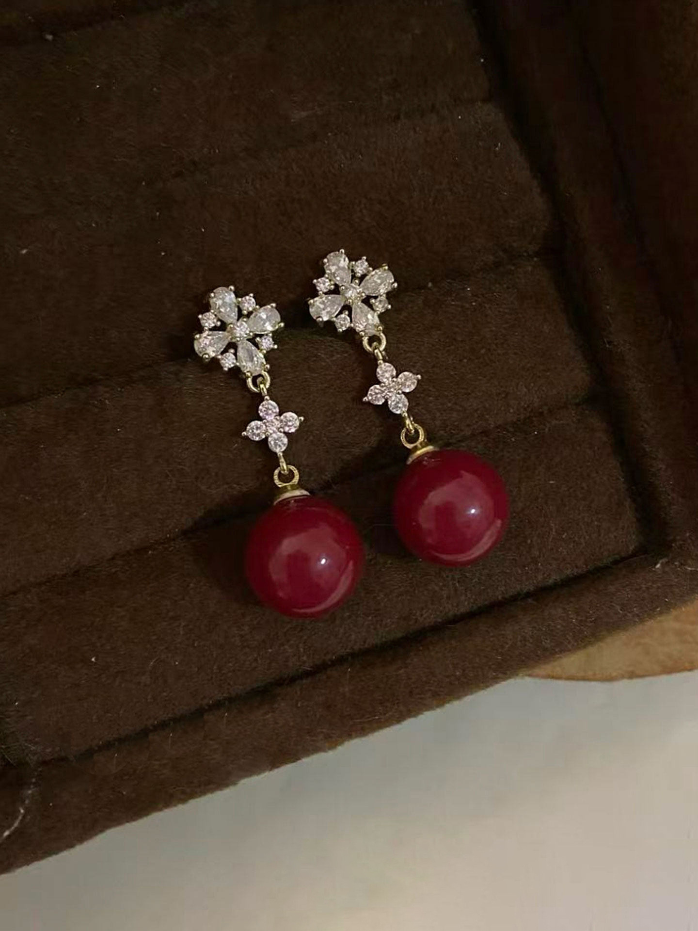 18K Real Gold Plated Silver Needle Resin Round Zircon Flower Stud Personality Light Luxury High-end Earrings - view 7