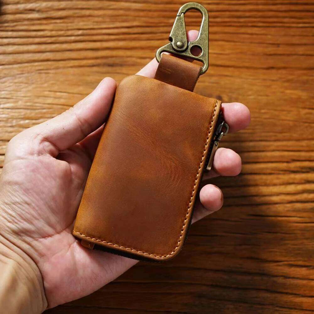 With Keychain Ring Key Holder Wallet with Carabiner Hook for Coins, Keys & Cards Mini Multi-Functional Leather Coin Purse