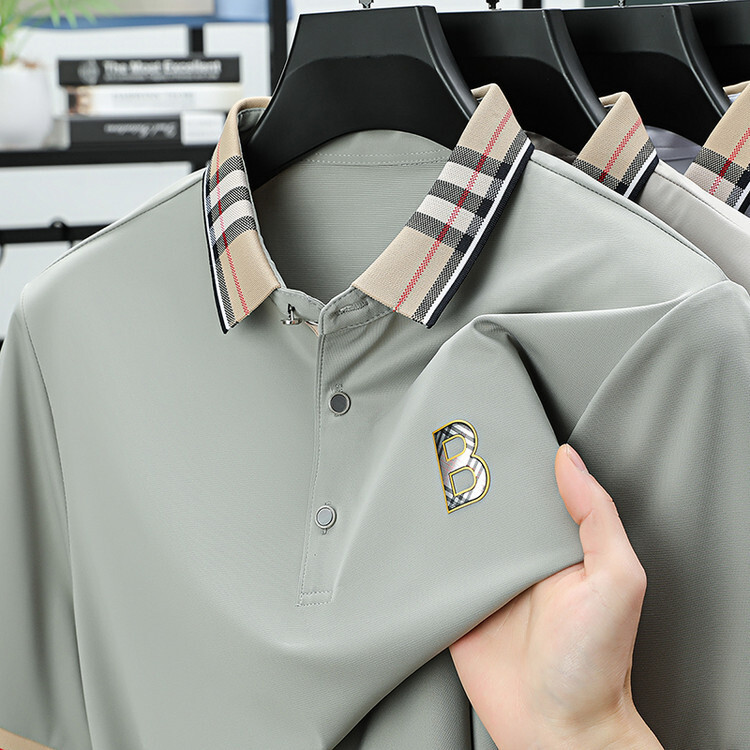Luxury Designer Brand Summer New Men's Lapel Collar Polo Shirt Mulberry Silk Business Printed Short Sleeve Casual Top Half Sleeve Men's Top