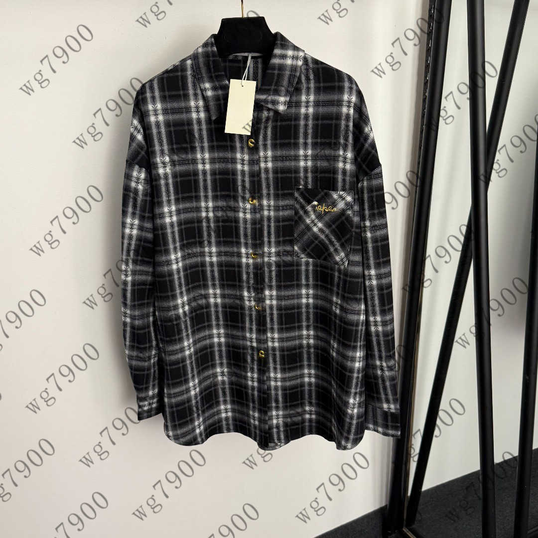 Top women shirt high quality girls coat designer clothes women embroidered single pocket retro checkered long sleeved shirt size:S-XL A103X03N000
