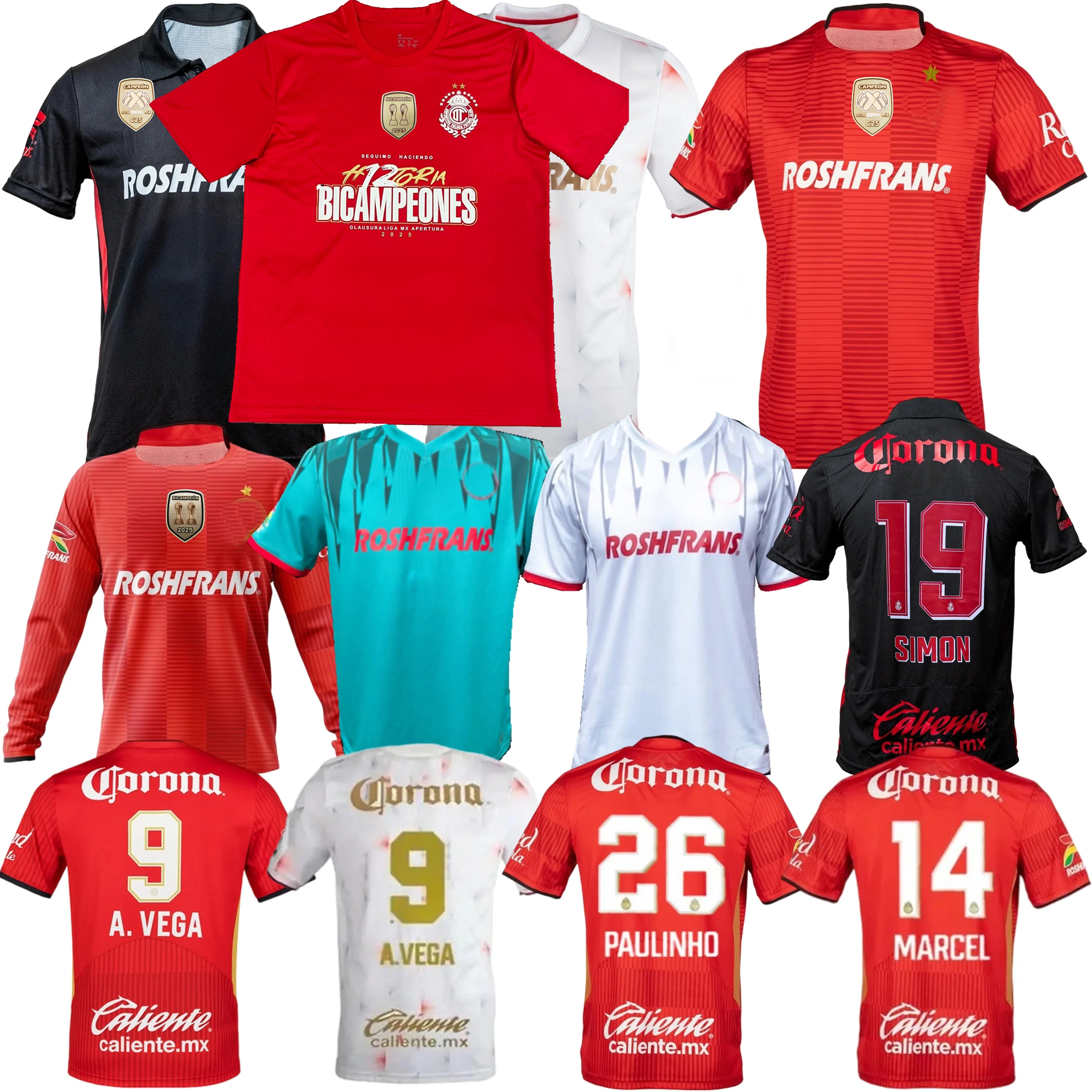 2025 2026 Deportivo Soccer Jerseys Toluca A.VEGA J.ANGULO DOMINGUEZ MARCEL F.PEREIRA J.GALLARDO MORALES HELINHO football men kids shirt
