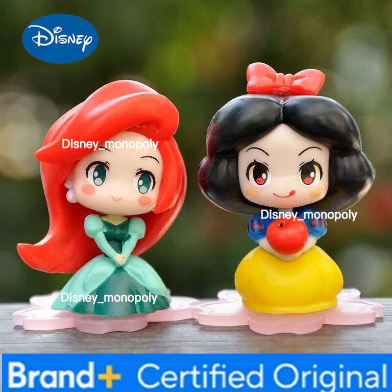 Disney 9 Pcs/Set Kawaii Q Princess 6cm Rapunzel Snow White Jasmine Mulan Ariel PVC Figurine Cake Ornaments Toys Kid Gift H260105
