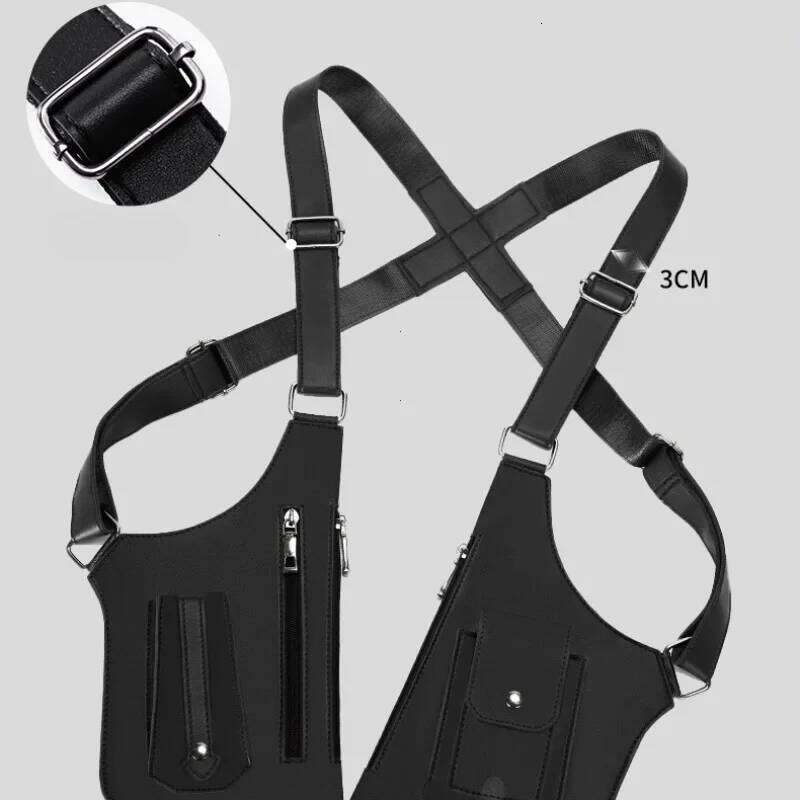 Double Shoulder Strap Multi-Pocket Outdoor Anti-Theft Tactical Vest Chest Bag Waterproof PU Leather Men's Back Crossbody Bags