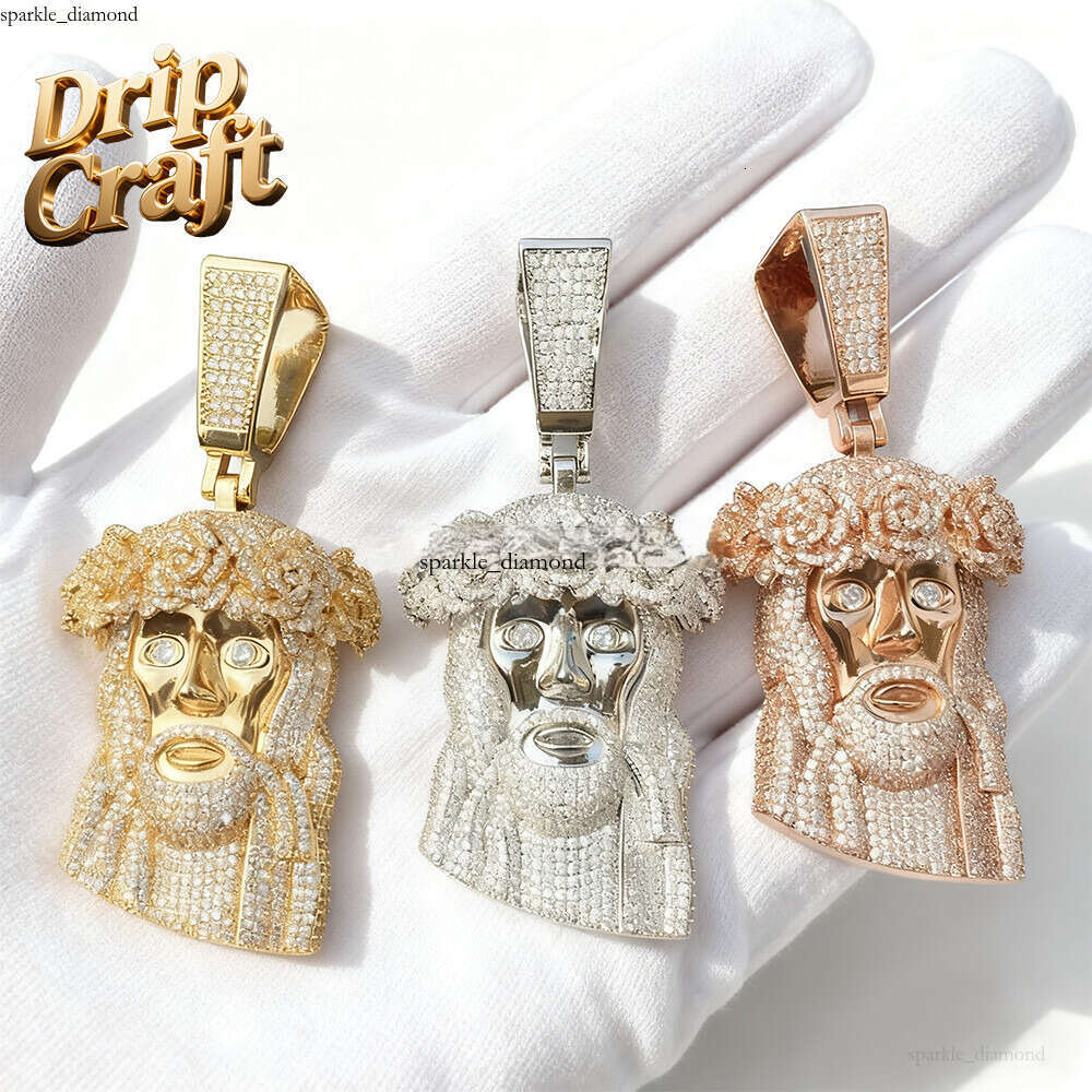 Rose Jesus Genuine Silver VVS Moissanite Hip Hop Boutique Creative Pendant Good Luck Wreath Meaning