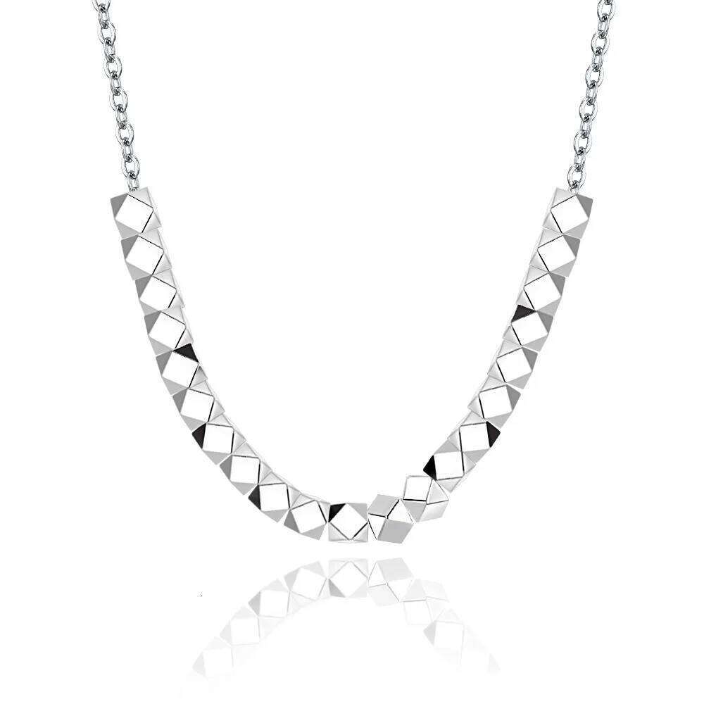 925 Sterling Silver Geometric Cube Chain Necklace Ladies Fashion Simple Birthday Party Wedding Anniversary Gift