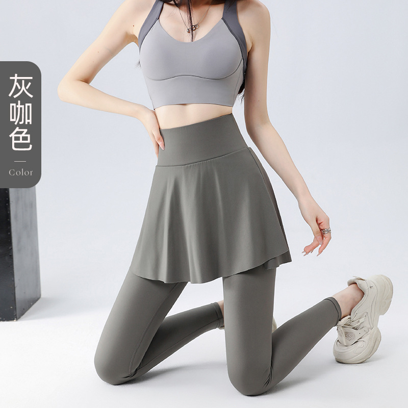 2026 New Women's High-Waisted Slimming Yoga Skorts, Fake Two-Piece Running & Fitness Shark Pants for Spring & Autumn Outerwear