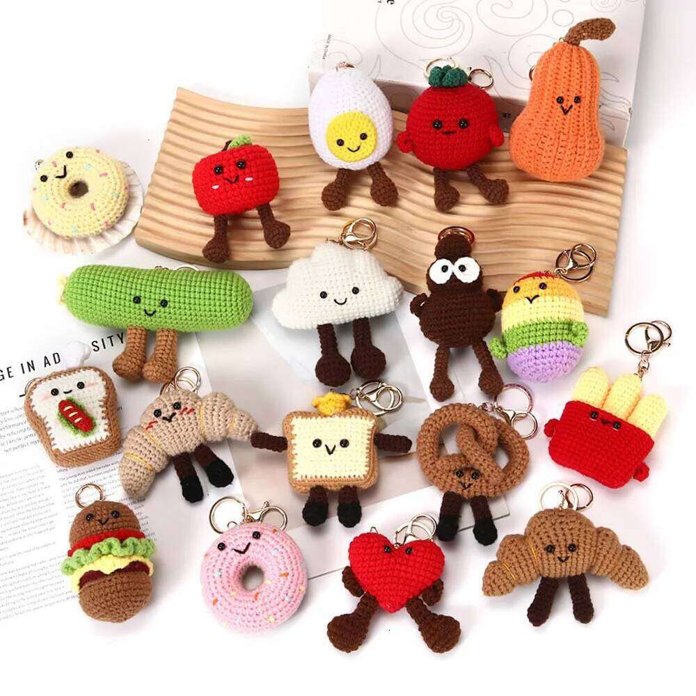 Creative Hand Woven Cute Cartoon Bread Keychain Personalized Donut DIY Handbag Decorations Exquisite Bag Pendant