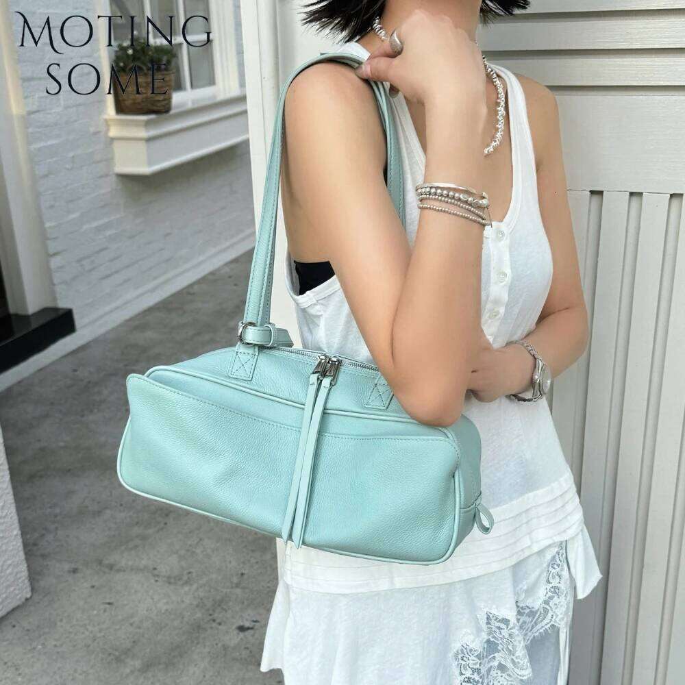 Motingsome Summer Bags First Layer Cowhide Woman Satchel Shoulder Handbag Fashion Underarm Purses Large Capacity Messenger Tote