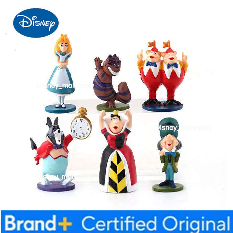 Disney 6Pcs/Set Cartoon Alice Adventures In Wonderland Action Figure Anime PVC Toys Collectible Model Doll Cake Decoration Gifts H260105