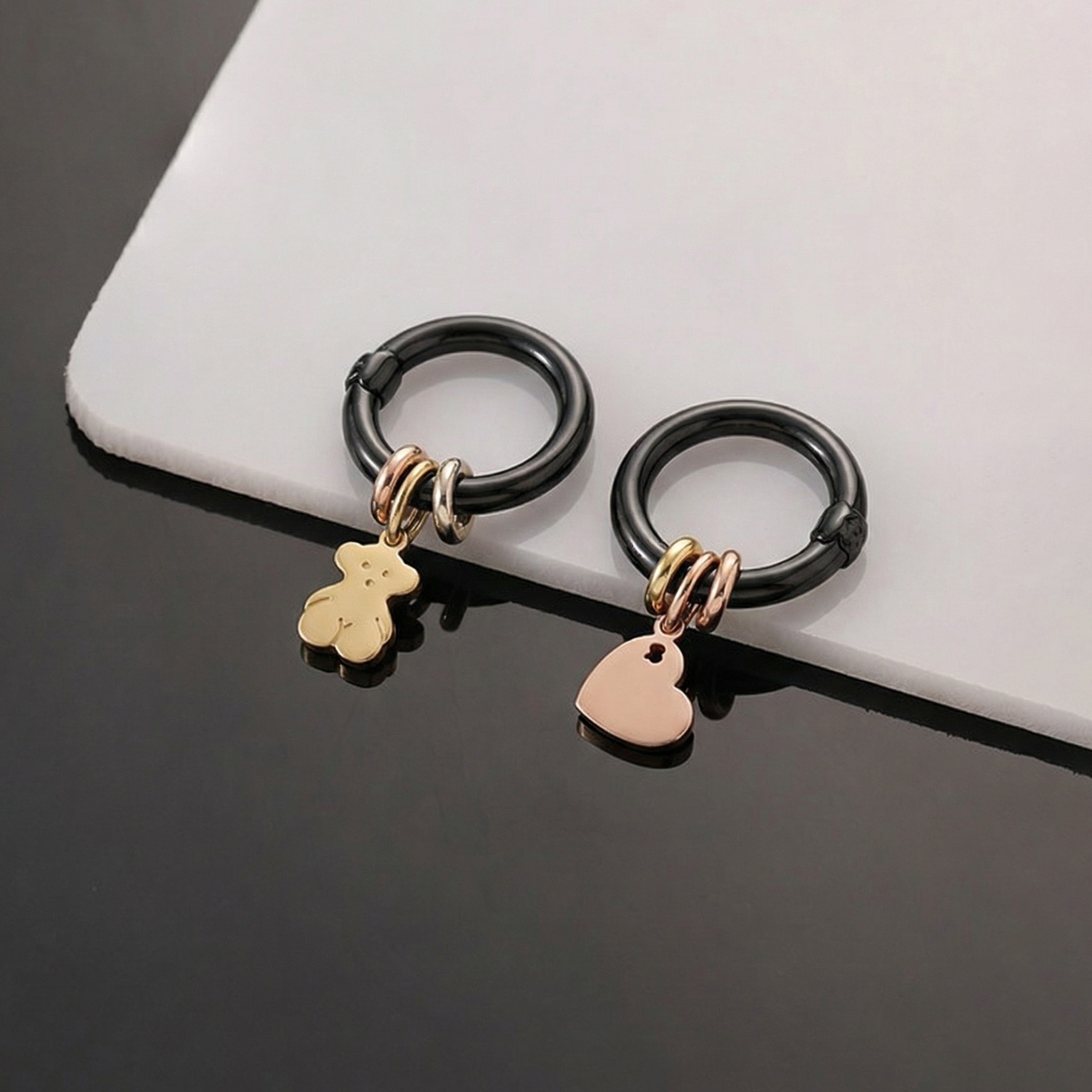 Hot Fashion Women Men Silver Rose Gold Black Stainless Steel Span Cartoon Animal Bear Heart Flower Round Circle Earrings Jewelry