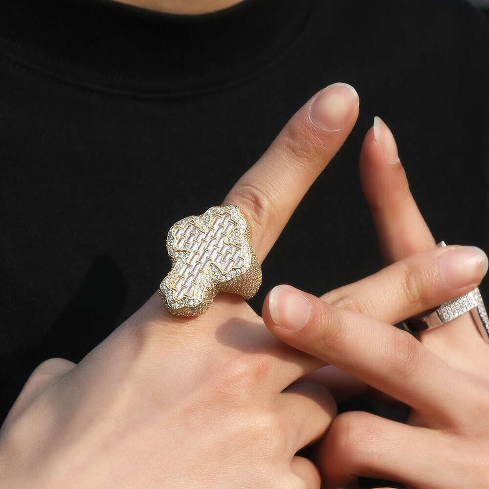 Trendy Hip-Hop Retro Ring With Micro-Paved Zircon, Personalized Cross Men's Ring, Index Finger Accessory, Wholesale Eskeem