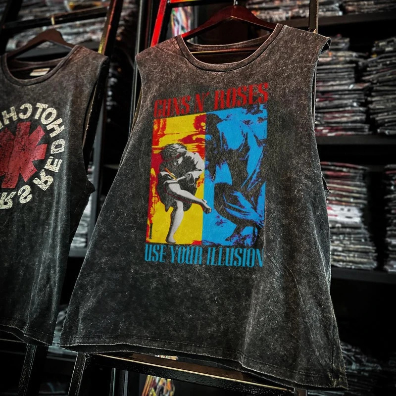 American Rock Band Printed Vintage Washed Sports Vest Cotton Sleeveless Mens Tshirt Hiphop Gym Clothing Tank Top Summer 260104