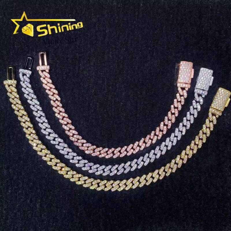 Fine Jewelry 925 Sterling Silver Link Chain 6MM High Quality Pass Diamond Tester Moissanite Cuban Bracelet