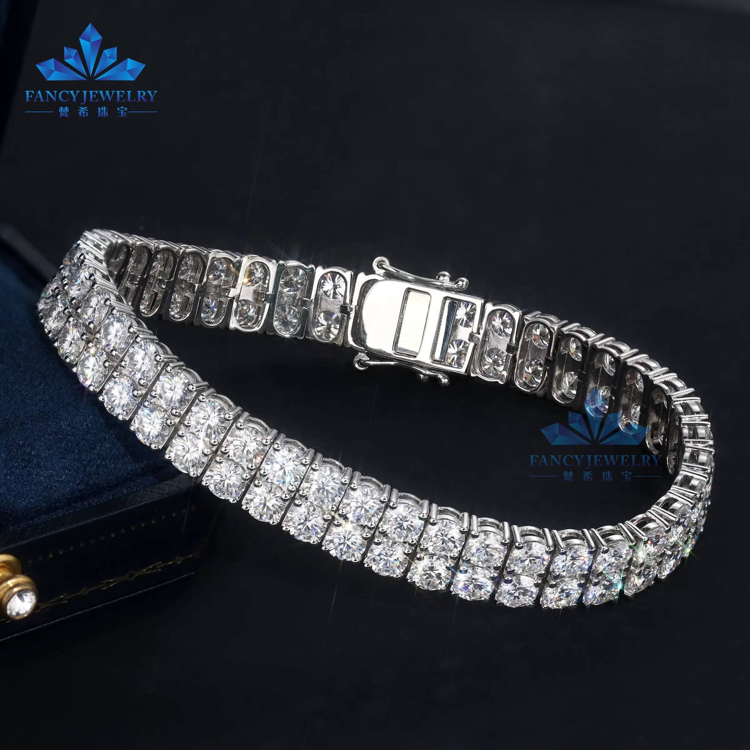 Double Rows Diamond 5mm5mm Width Tennis Chain Silver 925 Vvs Moissanite Hip Hop Jewelry Lab Moissanite Diamond Tennis Bracelet