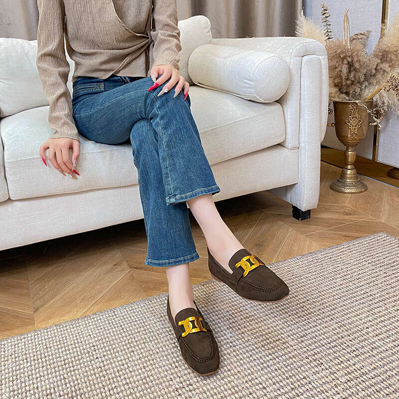 Leather Loafers for Women 2025 Autumn New Metal Buckle Height-Increasing Slip-On Shoes Large Size Free Shipping - view 5