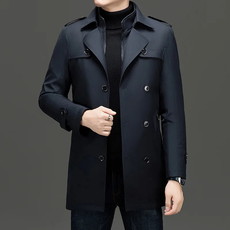 Windbreaker Jacket Mens Trench Coat Winter Suit Collar Mid Length Simple Casual Thickened Cotton Detachable Warm Fashion 251225