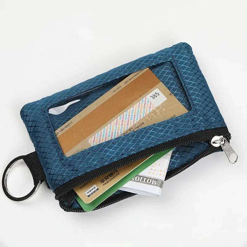 RFID Blocking Small Wallet ID Window Waterproof Zipper Case Pouch with Lanyard Keychain for Cards Cash Coin Purse