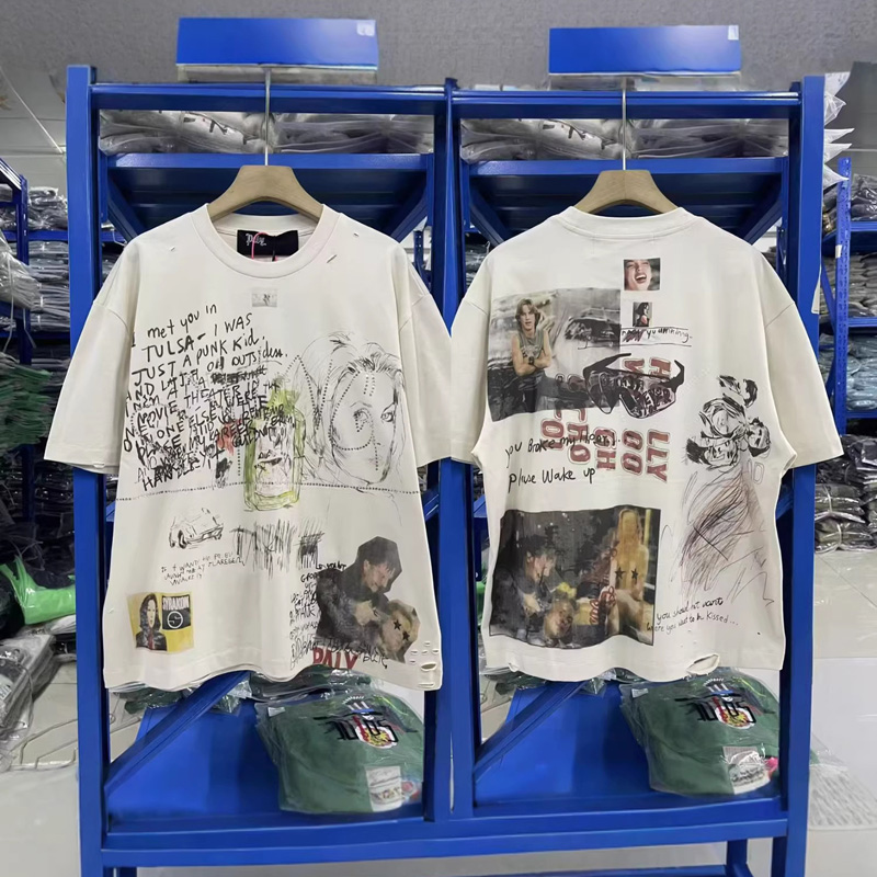 Vintage Washed Cotton T Shirt Illustration Anime Short Sleeve Tee For Men Women 26ss 0105