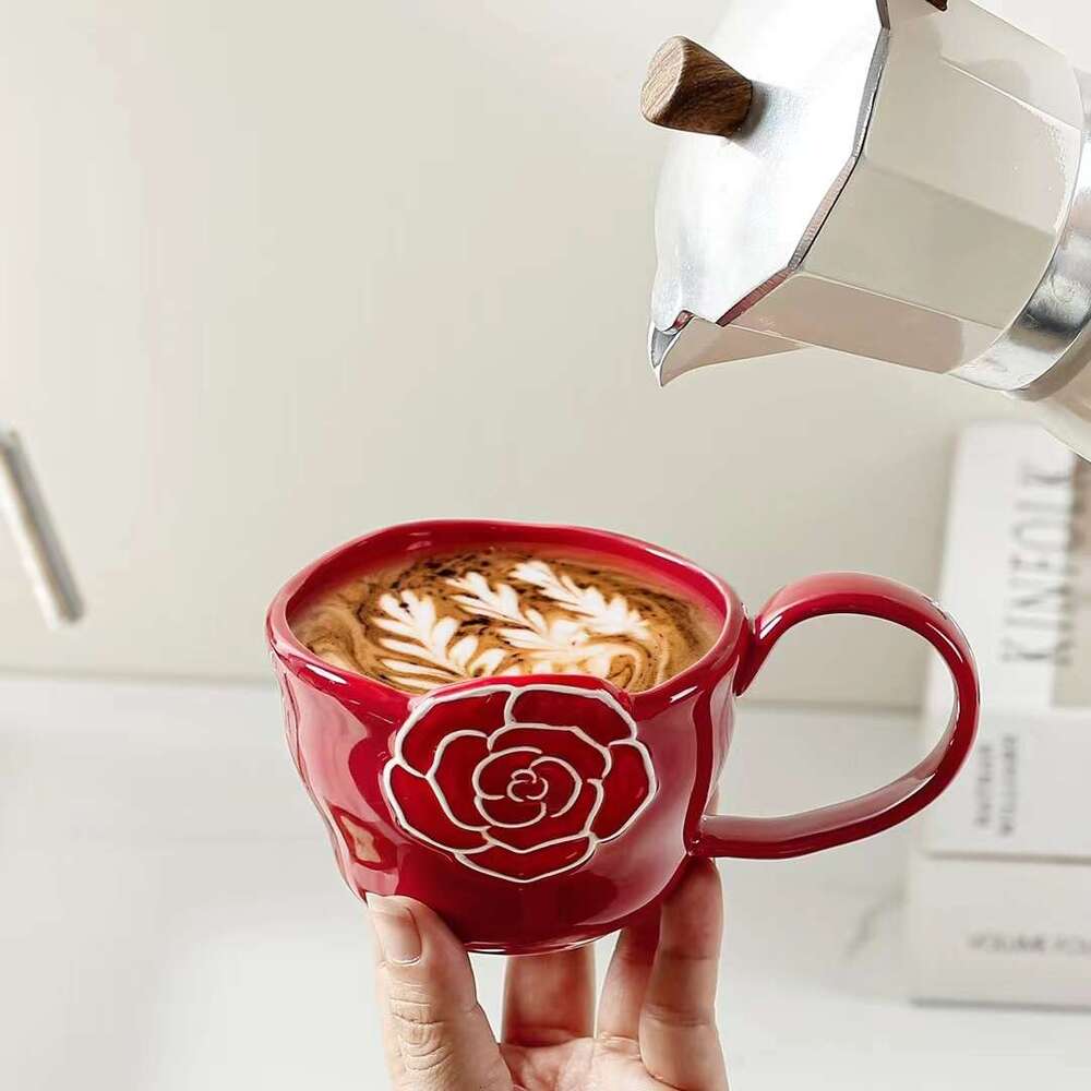 Drinking Utensils High-Value Creative Japanese Camellia Ceramic Mugs Light Luxury Simple Style for Breakfast Tea Coffee Tableware Home Decor