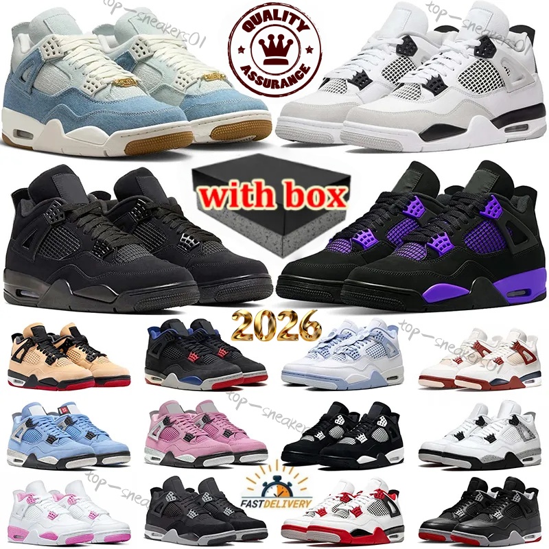 Basketball shoes 4 With Box Black Cat 2025 Designer Men Women 4s Sneakers Worn Blue Panda Military Purple Thunder Cool Grey Bred Sports Mens Trainers Sneake